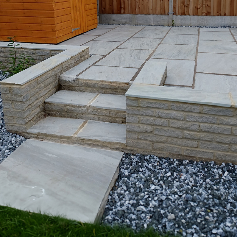 Classic silver grey natural sandstone patio paving slabs
